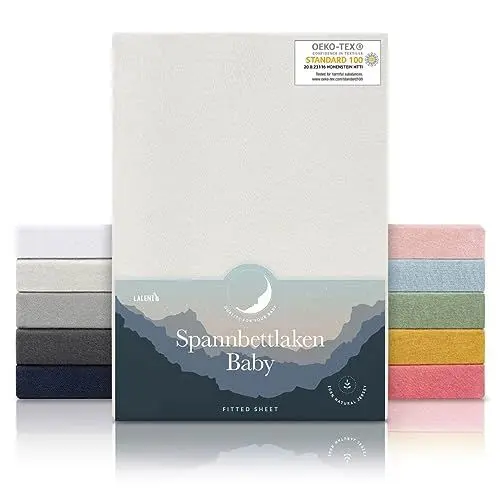 Produktbild: Laleni Jersey Spannbettlaken 55x90cm Beistellbett 2er Set, OEKO-TEX zertifiziertes Spannbettlaken Beistellbett Stubenwagen Bezug 100% Baumwolle - Spannbettlaken Kinderwagen - Baby Bettwäsche Elfenbein