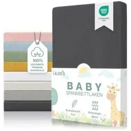 Produktbild: Laleni Premium Spannbettlaken 38x77 cm Babywiege oval | Oeko-TEX zertifiziertes Spannbettlaken Stubenwagen | Stubenwagen Bezug 100% Baumwolle | Spannbettlaken Kinderwagen | Baby Bettwäsche Anthrazit