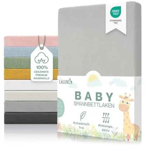 Produktbild: Laleni Premium Spannbettlaken 70x140x15 cm Babybett | Oeko-TEX zertifiziertes Spannbettlaken 70x140 Baby | Kinderbettwäsche 70x140 aus 100% Baumwolle | Spannbettlaken 70x140 Baby in Grau