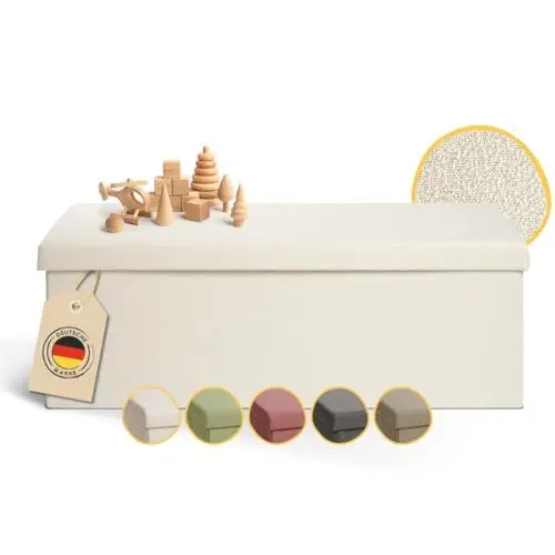 Produktbild: Laleni Sitzbank mit Stauraum geräumig - Truhenbank mit Stauraum 110x38 cm - Sitztruhe mit Stauraum - Bequemer Hocker mit Stauraum - Kinder Sitzbox mit Stauraum - Sitzbank Beige - Sitzbox Beige