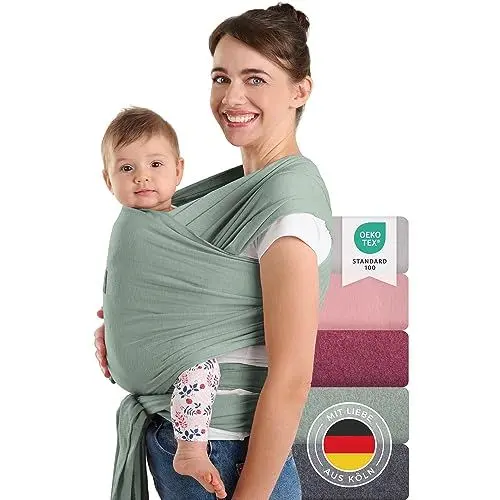 Produktbild: Laleni Tragetuch Baby neugeboren bis 15 kg aus weicher Baumwolle - Babytrage Neugeborene ab Geburt - OEKO-TEX zertifiziertes Tragetuch Kleinkind - Wickeltuch Baby mit 5,10 m Länge - Babytuch in Grün