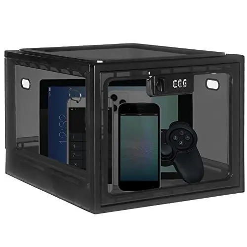 Produktbild: Lalifebuss Abschließbare Box, Medikamenten Box mit Schloss, Große Schließbox für Medizin, Lebensmittel, Handy Gefängnis, Transparente Aufbewahrungsbox (1 Pack, Black)