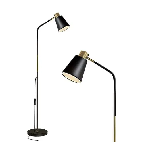 Produktbild: LALISU Stehlampe Industrielle Wohnzimmer Rustikale Bauernhaus Leselampe mit Metll Lampenshirm Modern Standleuchte mit E27 LED Warmweiß, Schlafzimmer, Büro (Schwarz)