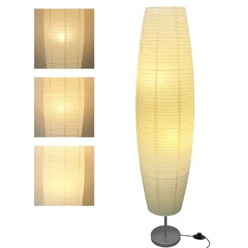 Produktbild: LALISU Stehlampe Papier Lampe Moderne Stehlampen mit Lampenschirm, Stehlampe für für Wohnzimmer Mit Fußschalter, Schlafzimmer und Arbeitszimmer (White-01)