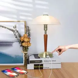 Produktbild: LALISU Tischleuchte mit Touchdimmer in Messing matt, Touch-Me-Funktion(3 Helligkeitsstufen), Glas alabasterfarbig weiß, Nachttischlampe für Schlafzimmer Wohnzimmer Büro (Bronze-01)