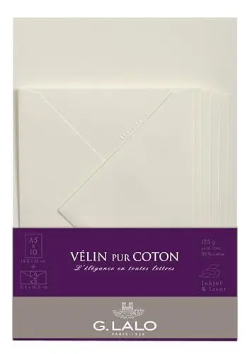 Produktbild: G.Lalo Lalo 61000L Korrespondenz Set Vélin Papier (mit 5 Blatt DIN A5, 14,8 x 21 cm, 125 g, säurefrei, gerade Kante und 5 Umschläge, 11,4 x 16,2 cm, nassklebend) creme