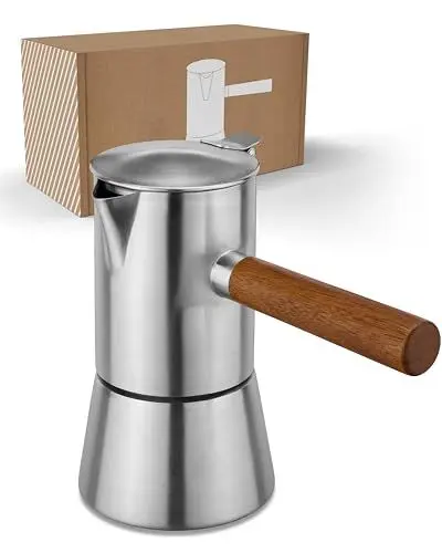 Produktbild: LAMBDA COFFEE® VESUV Espressokocher aus Edelstahl I Induktion geeignet I Outdoor und Indoor Mokkakanne klein (100ml - 1-2 Tassen) | Mokka Pot | Espresso Maker als Camping Zubehör