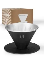 Produktbild: LAMBDA COFFEE® SIERRA Handfilter Kaffee Schwarz I 1 Tasse l Pour Over Kaffeebereiter klein & leicht I Größe: V01 I Kaffeefilter Wiederverwendbar Edelstahl I Filter Kaffee I inkl. Karabiner