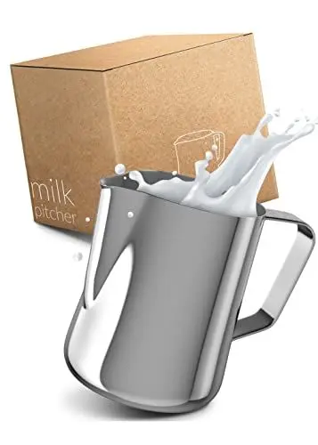 Produktbild: Lambda Coffee Barista Milchkännchen Edelstahl 350ml I Barista Zubehör Milchkanne I Milchschaumkännchen zum Milch aufschäumen