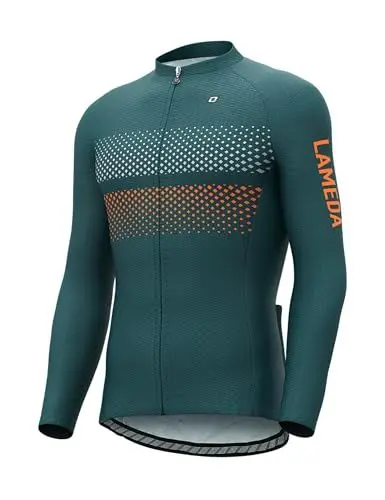 Produktbild: LAMEDA Radtrikot Herren Damen Langarm Funktionsshirt Atmungsaktiv Schnell Trocknen Elastische T-Shirt Fahrradtrikot für Radsport Fitness Outdoor Sport Grün/Blau M
