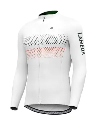Produktbild: LAMEDA Radtrikot Herren Damen Langarm Funktionsshirt Atmungsaktiv Schnell Trocknen Elastische T-Shirt Fahrradtrikot für Radsport Fitness Outdoor Sport Weiß XL