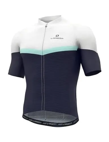 Produktbild: LAMEDA Radtrikot Herren Kurzarm Sommer MTB Rennrad Trikot Fahrradtrikot Atmungsaktive Schnell Trocknen Elastische Fahrrad Short Sleeve Jersey für Radsport Sport Blau&Weiß M