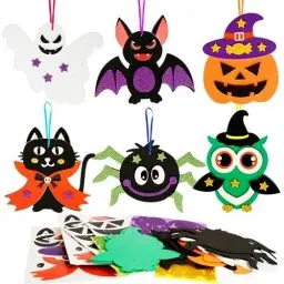 Produktbild: LAMEK 12 Halloween Bastelsets für Kinder Halloween Kreativsets zum Basteln Kreative Kunsthandwerk Bastelhandwerk mit Moosgummi Aufkleber für Jungen Mädchen Halloweenzeit Karneval Geburtstag