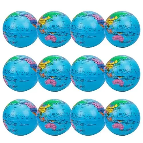 Produktbild: LAMEK 12 Stück Stressball Globus Klein Antistressball Weltkugel Knautschball Weltkarte Knetball Stress Relief Knetball für Kinder Erwachsene Stresserleichterung Spiele Ausbildung