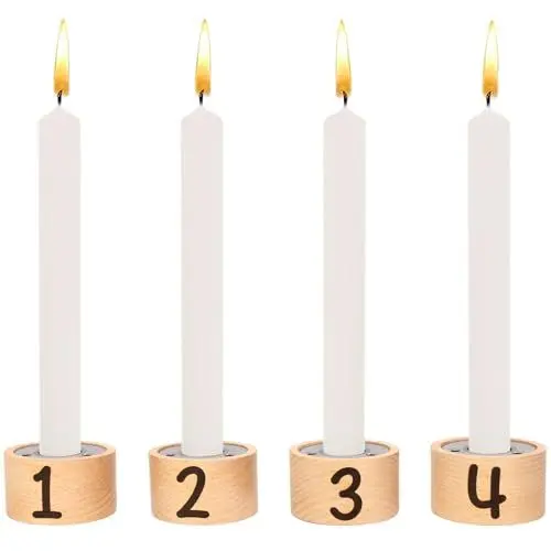 Produktbild: LAMEK 4 Stück Adventszahlen Kerzenständer Holz Weihnachten Kerzenhalter Adventskerzenhalter Advent Kerzenstecker Adventstassen Stabkerzenhalter Tischdeko für Adventskranz Adventsgestecke Weihnachten