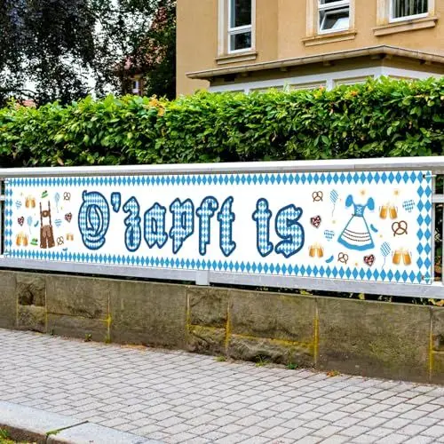 Produktbild: LAMEK Oktoberfest Banner 300x50cm Bayrische Partysbanner O'zapft is Bayern Banner Extra Lange Bavaria Party Deko Blau Weiß Wiesn Dekoration für Bierzelten Bier Festival München
