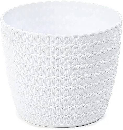 Produktbild: Lamela Blumentopf Kunststoff Weiss D 26cm Muster Häkelkorb Deko Topf Blumenkübel 735-05
