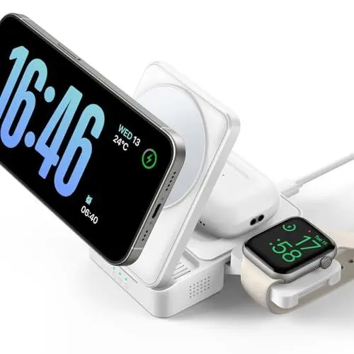 Produktbild: Lamicall 3 IN 1 Ladestation für MagSafe Ladegerät - (Faltbar & Tragbar) Kabellose induktive Ladestation Apple Watch und iPhone, Reisen Wireless Charger für iPhone 16/15/14/13 Pro Max Plus, AirPods