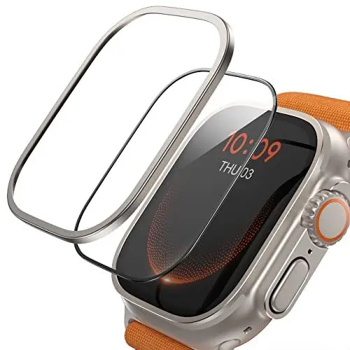 Produktbild: Lamicall Displayschutz für Apple Watch Ultra 2 / Ultra 49mm - 2025 Titan Rahmen + 2 Stück Schutzfolie, Wasserdichtes 9H Schutzglas, Volle Abdeckung Screen Protector für iWatch Ultra 49mm Folie