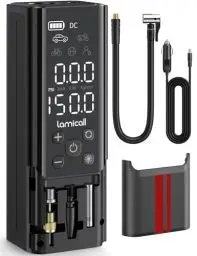 Produktbild: Lamicall Elektrische Luftpumpe, Akku Kompressor - (7500mAh & 150PSI Schnelles Aufblasen) 12V Elektrische Fahradpumpe mit Digital Manometer und Powerbank, Tragbare Akku Pumpe für Auto Fahrrad Motorrad