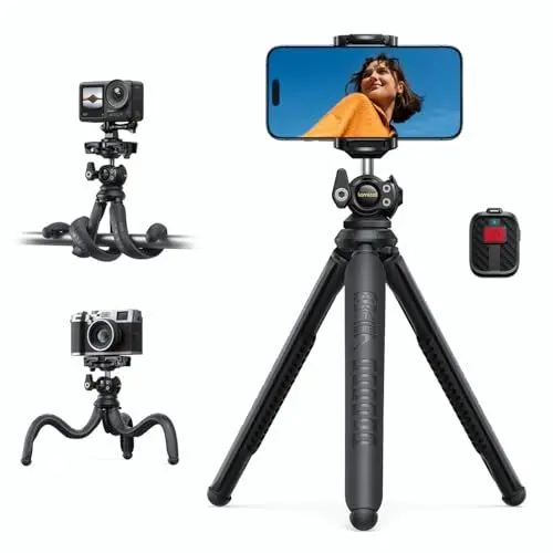 Produktbild: Lamicall Handy Stativ, Mini Stativ Halter - 2024 Handy Halterung Stativ für Smartphone & Kamera, Flexible Handystativ mit Kabelloser Fernbedienung, 360° Pocket Tripod für iPhone 16/15/14/13, für GoPro