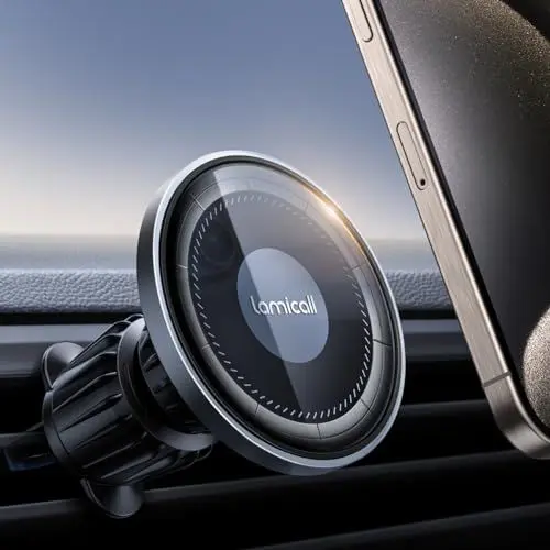Produktbild: Lamicall Handyhalterung Auto für MagSafe Autohalterung - (2025 HD-Glas-Platte) Stark Magnetische Handyhalter Auto Lüftung, KFZ Handy Halterung Magnet für iPhone 16 15 14 13 12 Pro Max, Alle Smartphone