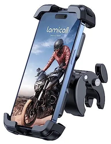 Produktbild: Lamicall Handyhalterung Motorrad, Handyhalter Fahrrad - 2025 Universal 360° Lenker Halter für iPhone 16 15 14 Pro Max Plus, SE, 13 12 Pro Max Mini, 11 Pro Max, Xs, XR, X, 8, 7, Samsung S23, Smartphone
