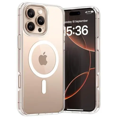 Produktbild: Lamicall Hülle für iPhone 16 Pro Max für MagSafe - (2024 Klar & Anti-Gelb) Airbag-Fallschutz Handyhülle, Schlanke Kratzfestes Case für iPhone 16 Pro Max Magnetische Schutzhülle mit Kabelloses Laden