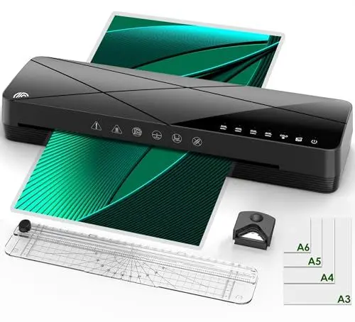 Produktbild: Laminiergerät A3 mit Laminierfolien 5 in 1 Laminiergerät A3 A4 A5 A6, 3-6 Mil Laminiermaschine mit 6 Laminiermodi und Automatische Abschaltung, mit Papierschneider und Eckenabrunder