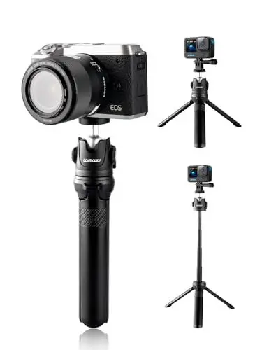 Produktbild: Lammcou Kompakt Kamera Stativ, Mini Tragbar Reisestativ mit Actioncan Stativhalterung, Klein Dreibeinstativ mit 23cm Verlängerungsstange für g7x Mark ii rx100 iv Alpha 6000 Hero 13 12 Vloging Tripod