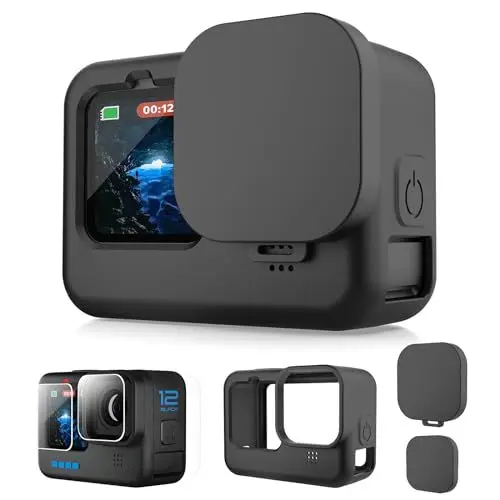 Produktbild: Lammcou Silikon Schutzhülle für Hero 12, Hülle Silicone Protective Case & Glas Schutzfolie & Objektivdeckel & Trageband für Go Pro Hero 12 11 10 9 Silikonhülle Sleeve Zubehör Accessories Set