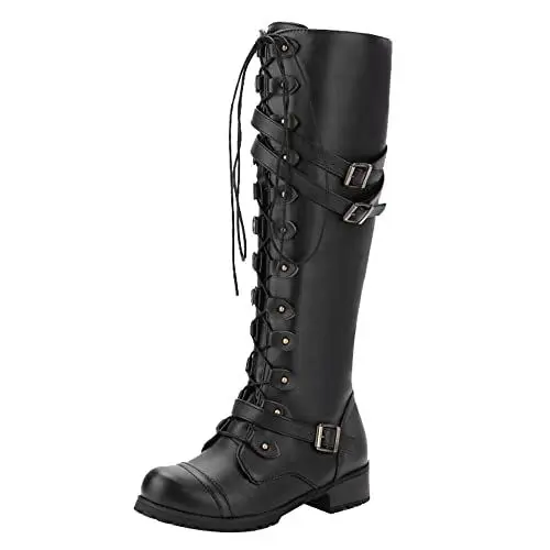 Produktbild: Lammfell Gefüttert Damen 40 Retro-Punk-Schnalle Kampfstiefel Schuhfüller (Black, 40)