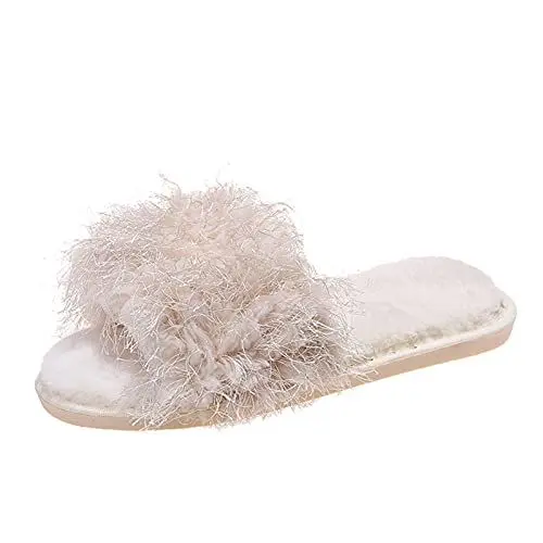 Produktbild: Lammfell Pantoffeln Damen Hausschuhe Damen Lustig Hausschuhe Schuhe offen, flach, pelzig, warm, , Slip-, Damen, Winter, Zehe, zu Hause, Damenhausschuh Kuschelige Hausschuhe Damen (Beige, 42-43)