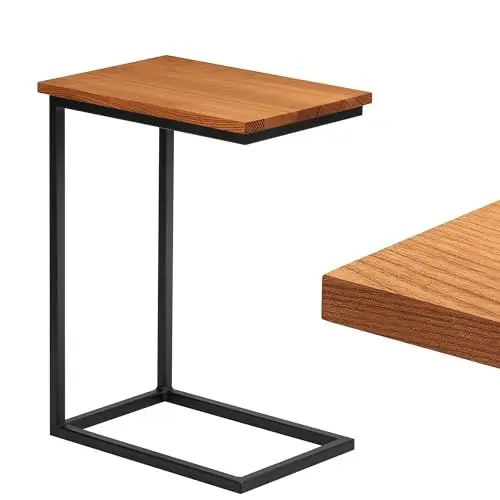 Produktbild: LAMO Manufaktur Beistelltisch | Laptoptisch | Sofatisch | mobiler Kaffeetisch | Nachttisch | 45x30x60 cm | Gestell Schwarz | 100% Echtholz Massiv Platte Farbe: Rustikal