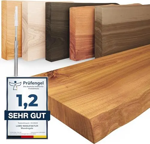 Produktbild: LAMO Manufaktur Wandregal Holz Baumkante | Regal Farbe: Rustikal | Invisible: Schweberegal | 100 cm