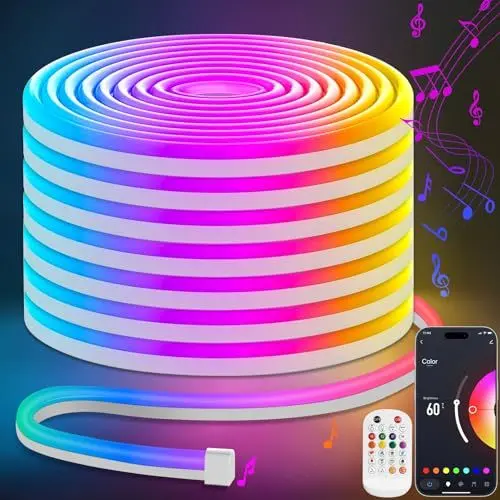 Produktbild: Lamomo LED Strip 10m, Neon Led Streifen APP Steuerung, Wasserdichte Flexible Aussenbereich RGB Led Leiste, Musik Sync 24V Indirekte Beleuchtung Band für Wohnzimmer,Schlafzimmer, Spielzimmer
