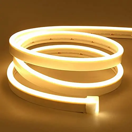 Produktbild: Lamomo LED Strip 2M, Warmweiss 12V Dimmbar Neon LED Streifen, Wasserdicht 3000K LED Lichtband, Led Leiste Silikon DIY Flexibel Lichtleiste mit Netzteil und Controller für Innen Aussenbereich Deko