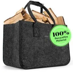 Produktbild: lamounia - Kaminholztasche Filztasche groß - 35L Volumen - 43x30x27cm + gratis Henkelverschluss und Innentasche - Perfekt als Kaminholzkorb - Aufbewahrungskorb und große Einkaufstasche in dunkelgrau