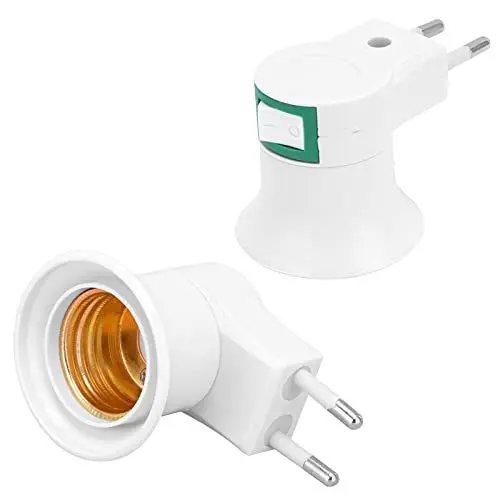 Produktbild: Lampenfassung, 2 Stück E27 Steckfassung Adapter mit Schalter PVC Schraubsteckdose Lampensockel EU Stecker 220V