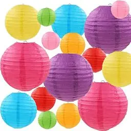 Produktbild: Lampenschirm Rund Bunt Papier Laterne, 16 Pcs Papier Laterne Lampions, Bunte Papierlaterne für Party Garten Hochzeit Dekoration (10