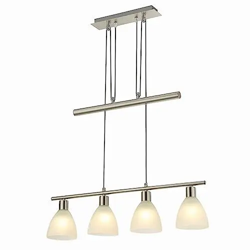 Produktbild: Lampenwelt Esstisch Pendelleuchte Glas Metall, höhenverstellbar Hängelampe 4-flammig Hängeleuchte für Esszimmer Wohnzimmer Küche Balkenpendelleuchte