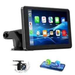 Produktbild: Lamto Wireless CarPlay Kompatibel mit Apple Carplay&Android Auto,7 Zoll Tragbares Autoradios,IPS Touch screen,4 lights Wasserdicht Rückfahrkamera,WiFi,Voice control Siri/Goo-gle,GPS Navigat,MirrorLink