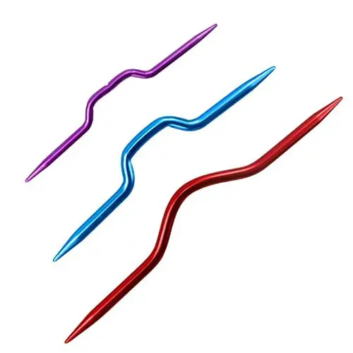 Produktbild: LAMXD 3 x Stricknadeln, gekrümmte Nadeln, gebogene Handstricknadeln, gebogene Häkelnadeln, Aluminium-Stricknadeln, Maschenhalter (zufällige Farbe)