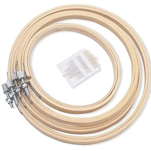 Produktbild: LAMXD 4 Größen runder Stickrahmen Set,kreuzstich ring,bambus stickrahmen,Bambus Kreis Kreuzstich Hoop Ringe für DIY Handwerk Nähen