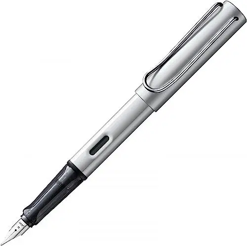 Produktbild: Lamy AL-star whitesilver Füller – Füllhalter mit ergonomischem Griff & polierter Stahlfeder in Strichbreite EF – leichtes Aluminiumgehäuse – inkl. Tintenpatrone T 10 blau – Rechtshänder