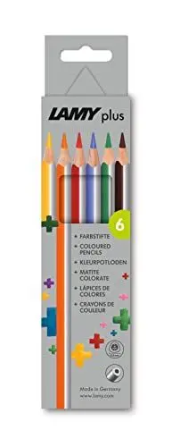 Produktbild: LAMY plus Farbstifte 530 6er-Set: Faltschachtel mit 6 Farbstiften aus hochwertigem Zedernholz mit ergonomischer Dreieckform und hoher Farbbrillanz – Dicke Mine Ø 4 mm