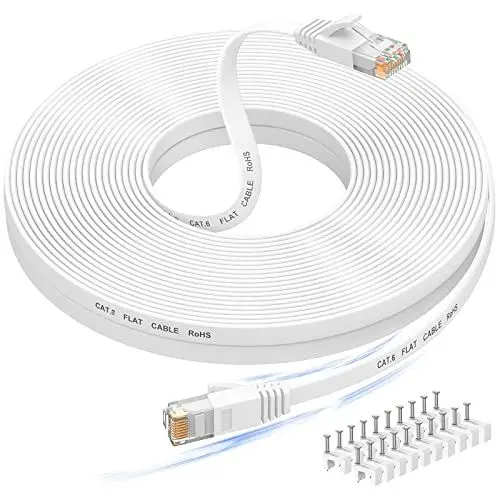 Produktbild: Nixsto Lan Kabel 15 meter, Cat 6 Ethernet Kabel 15m, High Speed Netzwerkkabel, Flaches abgeschirmtes Patchkabel, langes Internetkabel mit Snagless Rj45 Stecker für Switch, PS4 und Modem,Weiß