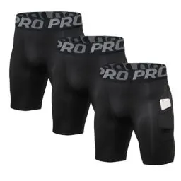 Produktbild: LANBAOSI 2-3er Pack Herren Kompressionsshorts mit Tasche Laufen Fitnessstudio Sportliche Strumpfhose Baselayer Sommer Schnell Trocknende Sporthose