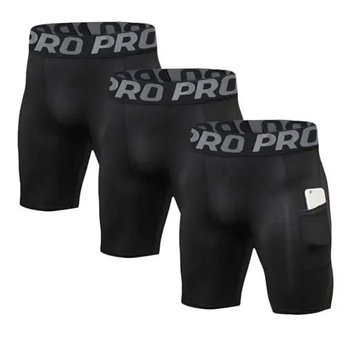 Produktbild: LANBAOSI 2-3er Pack Herren Kompressionsshorts mit Tasche Laufen Fitnessstudio Sportliche Strumpfhose Baselayer Sommer Schnell Trocknende Sporthose