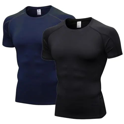 Produktbild: LANBAOSI 2er Kompressionsshirt Herren,Laufshirt Herren Kurzarm Funktionsshirt Atmungsaktiv Sportshirt Männer für Running Workout Jogging Fitness Gym